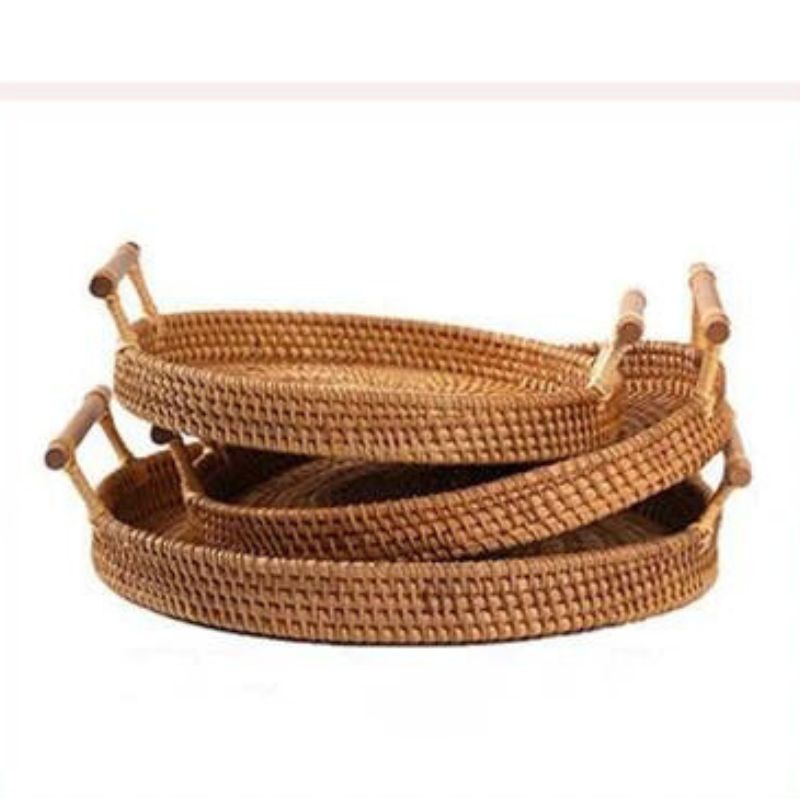 Arti Vime: Bandeja de Serviço de Vime com Alça de Madeira