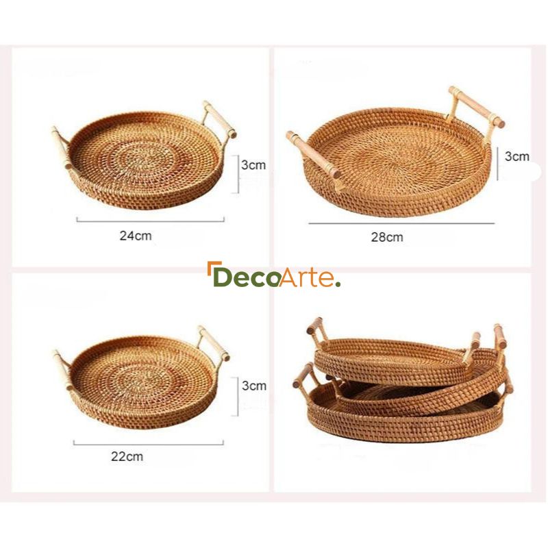 Arti Vime: Bandeja de Serviço de Vime com Alça de Madeira