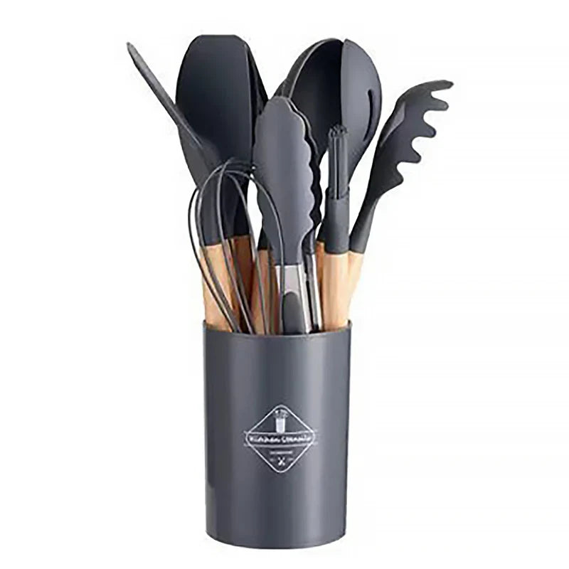 Sili Chef Deluxe: Conjunto de Utensílios com Cabo de Madeira – 12 Peças
