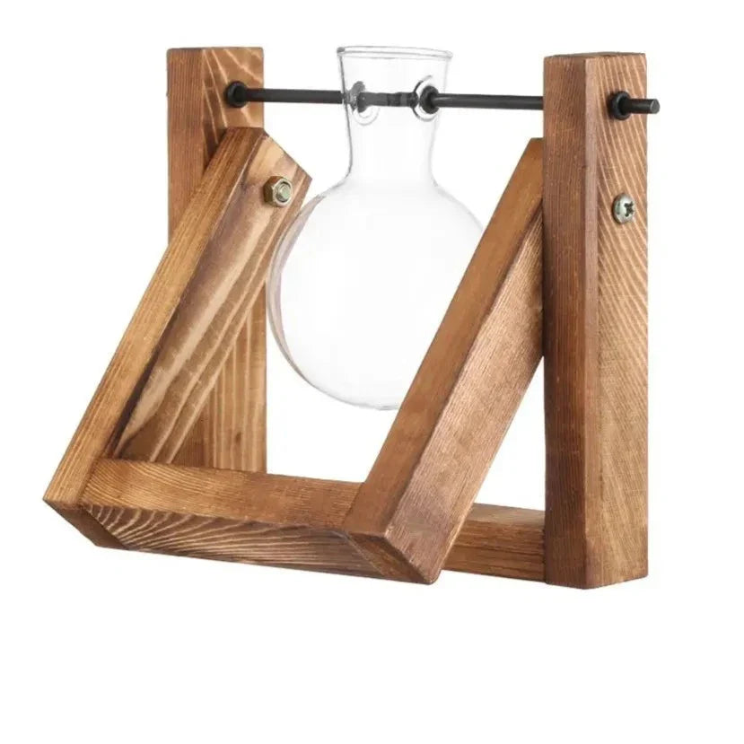 Vaso Hidropônico de Vidro com Moldura de Madeira