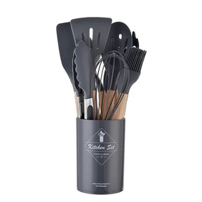 Sili Chef Deluxe: Conjunto de Utensílios com Cabo de Madeira – 12 Peças